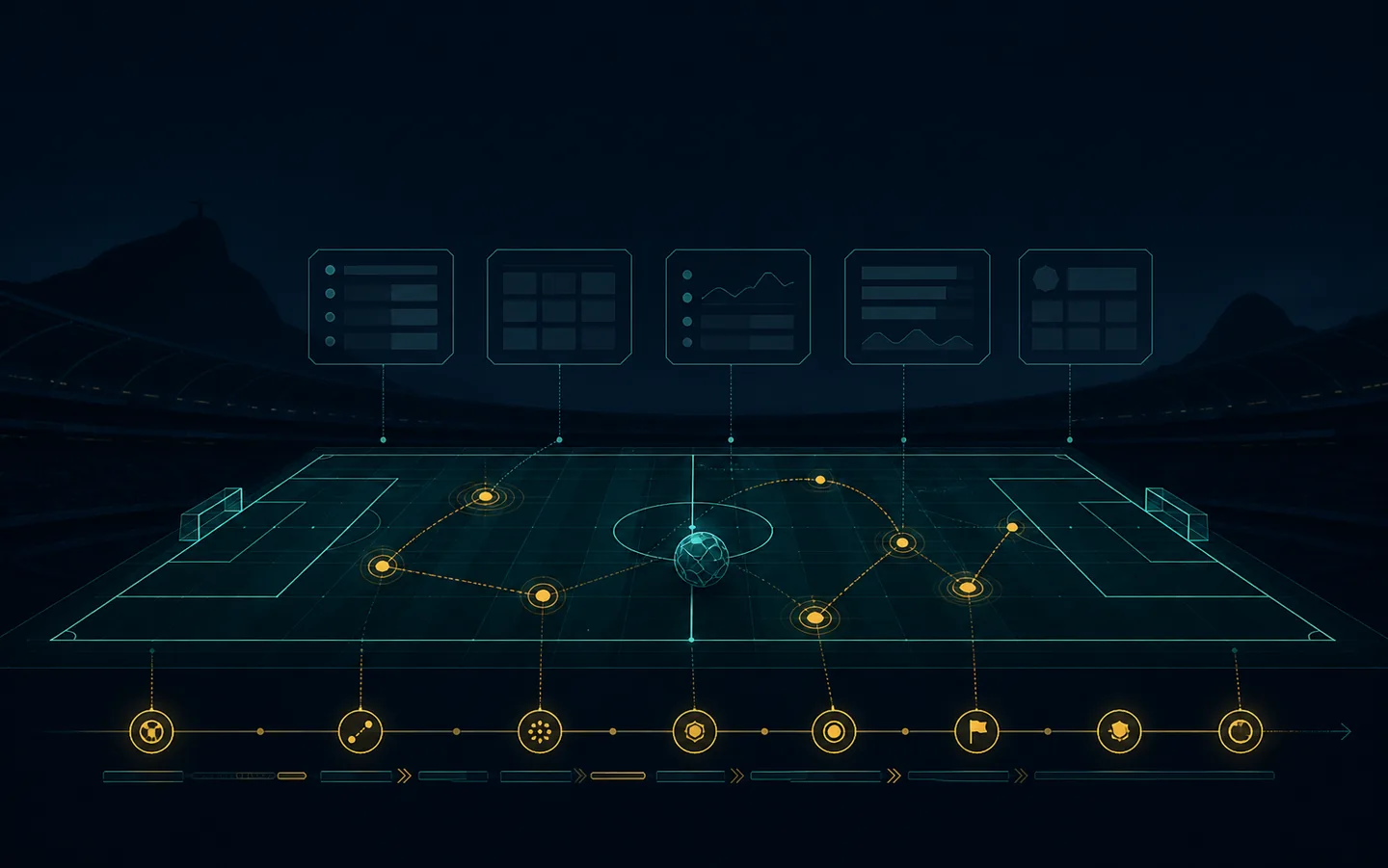 Ilustração de evento, mercado e linha do tempo esportiva
